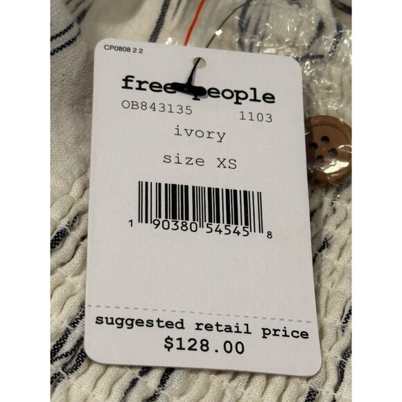 Free People Women's Tie Front Smock Back Dress Black Ivory Size XS NWT - Picture 7 of 8